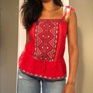 Red embroidered tank top